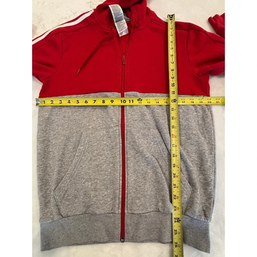 Adidas Mens Full Zip Hoodie Red Gray Colorblock Logo Sleeve Sweatshirt Small